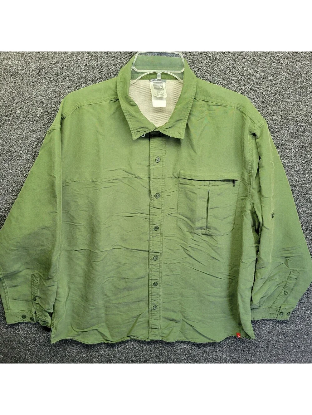 THE NORTH FACE Mens Sz 2XL Solid Green Button Up Shirt Long Sleeve Modal/Poly